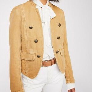 Free People Jagger Double-Breasted Blazer Lace-up Cuffs Golden Tan Size XS